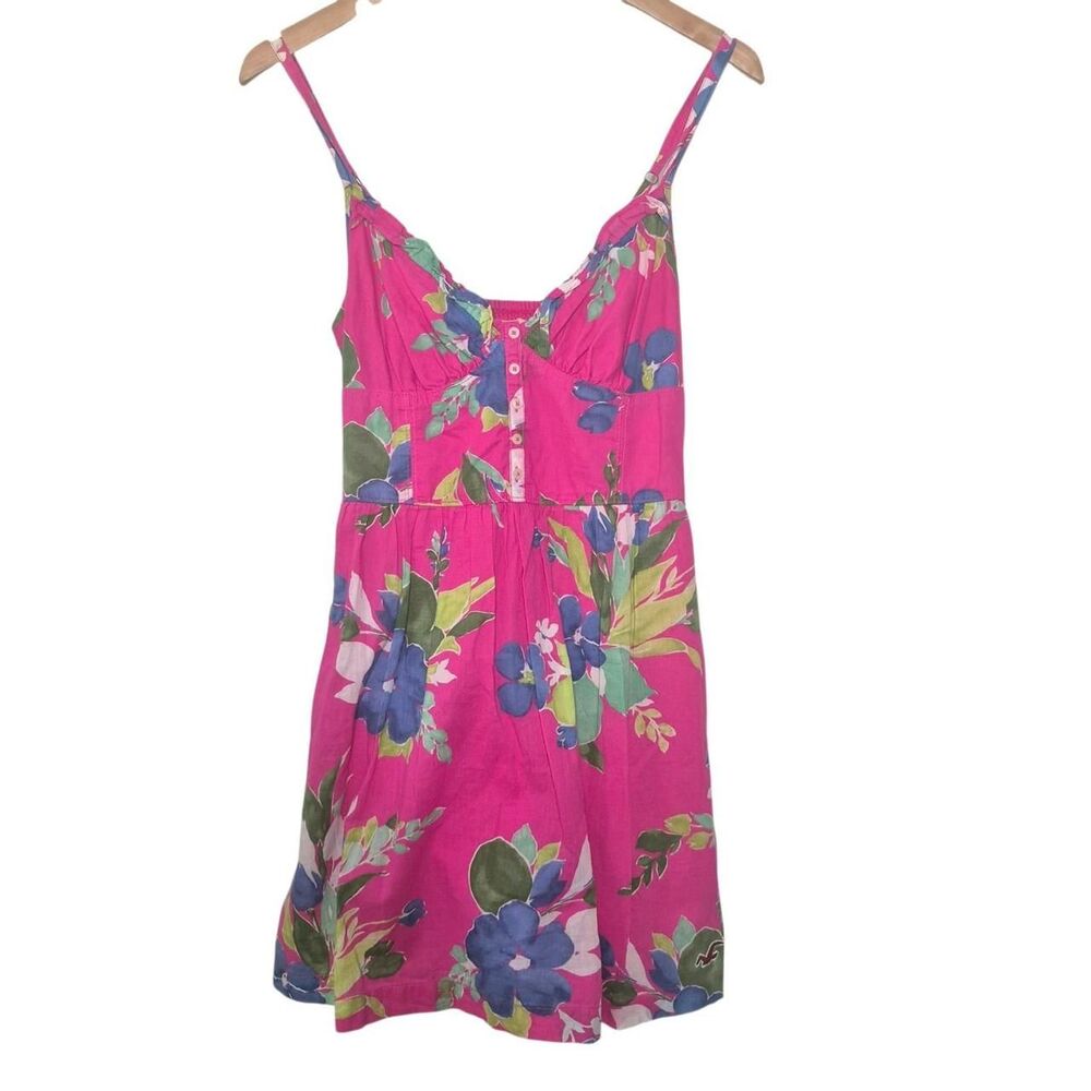 Y2K Hollister Pink Tropical Floral Sleeveless Mini Dress Size Medium